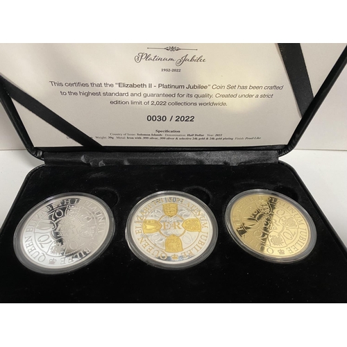 145 - Elizabeth 11 Platinum Jubilee 3-Coin Set, Limited Edition & Cert