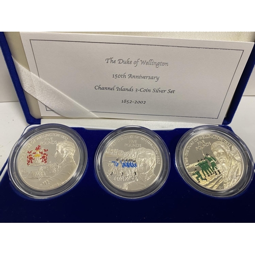 91 - Silver - Duke of Wellington 150th Anniversary Channel Islands 3-Coin Set