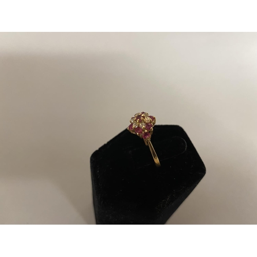 235 - 9ct Gold, Ruby & Diamond Ring, size N-O