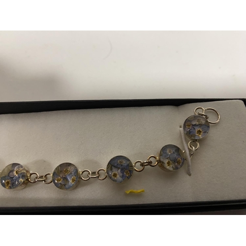 185 - Sterling Silver Bracelet with Real Flowers