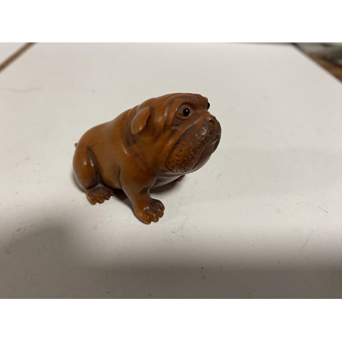 119 - Signed Fruitwood Netsuke of a Bulldog