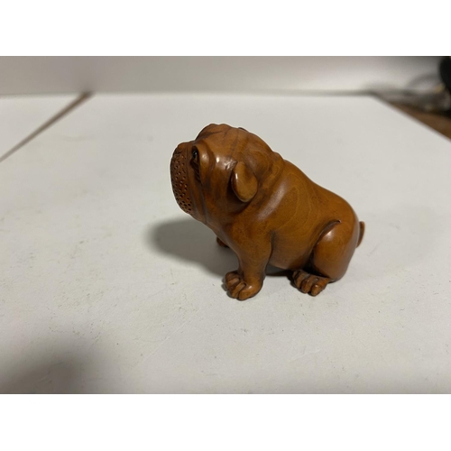 119 - Signed Fruitwood Netsuke of a Bulldog