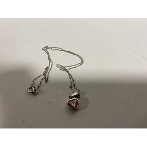 70 - Sterling Silver & Pink Heart Stone Set Necklace