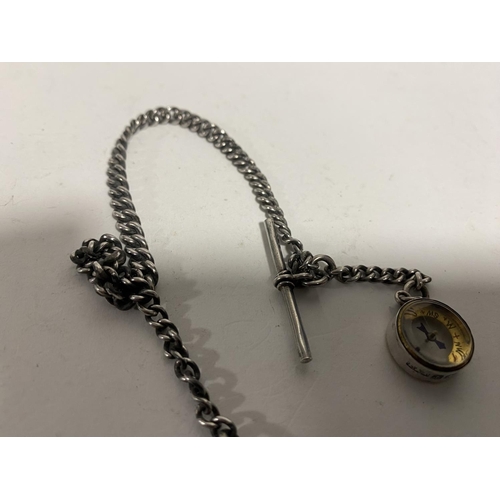 82 - Hallmarked Silver Albert Chain with Hallmarked Silver Compass Fob, Birmingham Marks