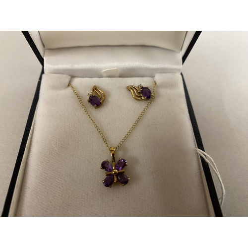 13 - 9ct Gold, Amethyst Necklace & Earrings Set