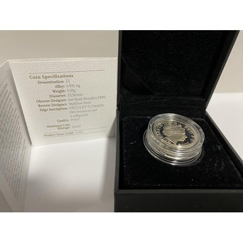 73 - 2009 Silver Proof £1 Coin - Shield of The Royal Arms with Box & Certificate