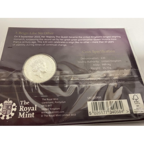 75 - Silver Proof .999 £20 Coin - The Longest Reigning Monarch