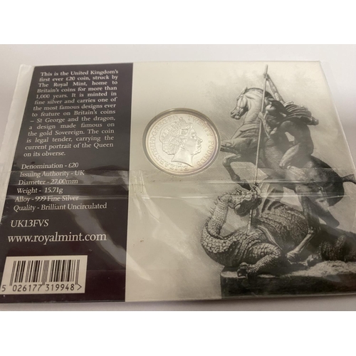 78 - Silver Proof .999 £20 Coin - A Timeless First, George & The Dragon