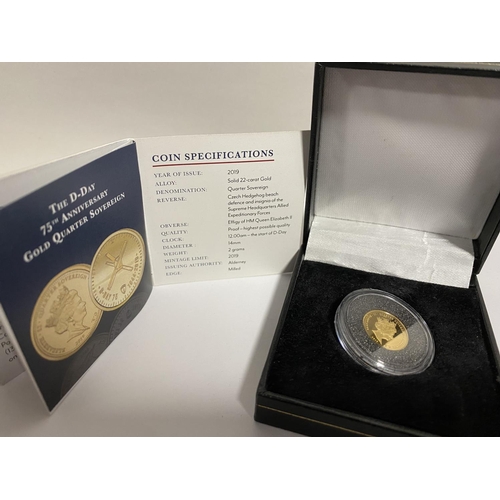 79 - D Day 75th Anniversary 2019 Proof 22ct Gold Quarter Sovereign with Certificate