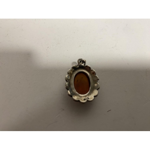 121 - Sterling Silver, Amber & Marcasite Pendant