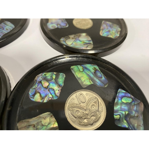 134 - 4 x Abalone & New Zealand Coin Coasters