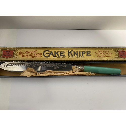 24 - Vintage Sheffield Cake Knife with Silver Collar