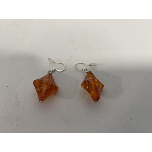 300 - 925 Silver & Pressed Copal Amber Earrings