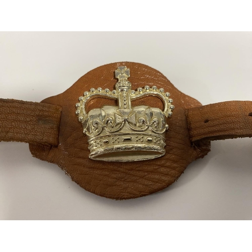 9 - 1960/70's British Army Warrant Officers Leather Wrist Strap with Queen's Crown, Good Condition