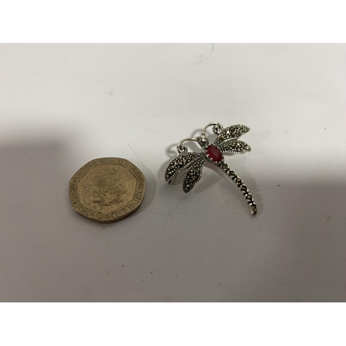 68 - Sterling Silver & Marcasite 'Dragonfly' Brooch