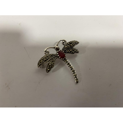 68 - Sterling Silver & Marcasite 'Dragonfly' Brooch