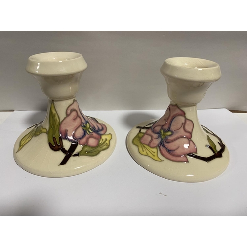 12 - Moorcroft Pair of Magnolia Candlesticks, 3