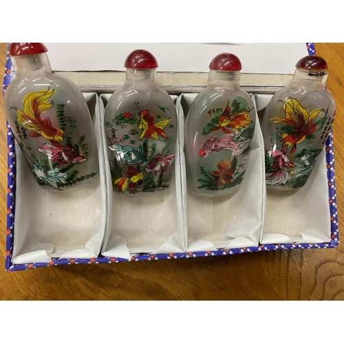 19 - Set of 4 Chinese Reverse Painted Scent Bottles - Goldfish