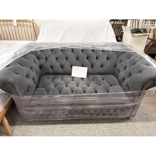 61 - Grey Upholstered Chesterfield - As New