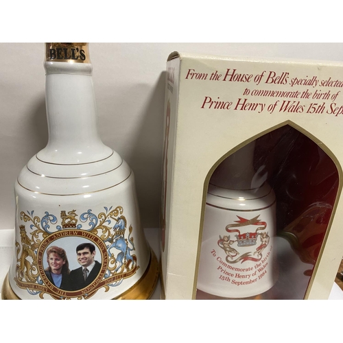 47 - Wade Bells Whisky Decanters - Andrew & Sarah / Prince Harry with Contents