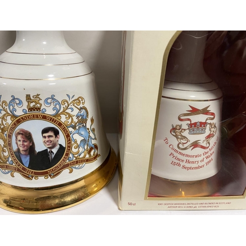 47 - Wade Bells Whisky Decanters - Andrew & Sarah / Prince Harry with Contents