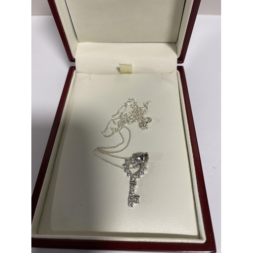 284 - Sterling Silver 'Key' Pendant on Silver Chain - New/Boxed