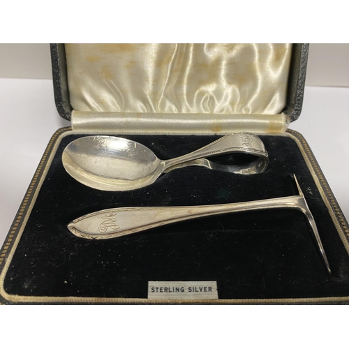 286 - Hallmarked Silver Spoon & Pusher Set, B'ham 1936, Boxed