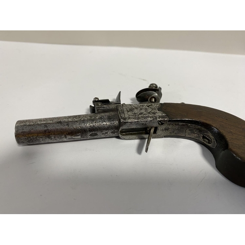 293 - Flintlock Muff Pistol with Drop Down Trigger c1790-1810, Marked Edin, Working Order