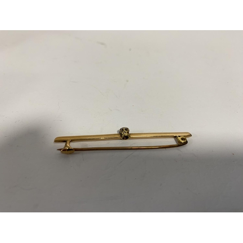 120 - Unmarked Antique 9ct Gold Bar Brooch with 15 Point Diamond