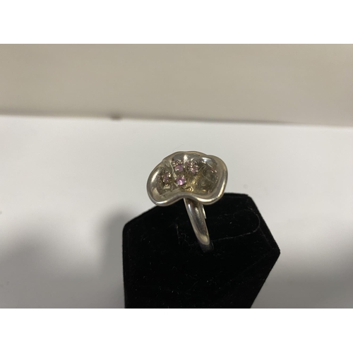 272 - 925 Silver Pink Amethyst Flower Ring, size P