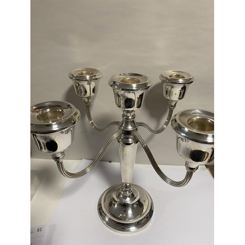 297 - Hallmarked Silver 5-Branch Candelabra, Birmingham 1972, 662g weight (unweighted), good condition