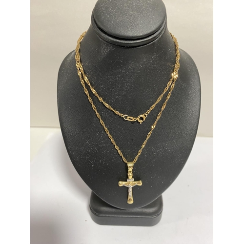 298 - 14ct Gold Cross on 9ct Gold Chain - Total weight 2.8g