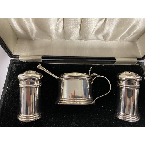 77 - Hallmarked Silver 3-Piece Cruet Set & Blue Liner (Liner on Salt a/f), London 1937