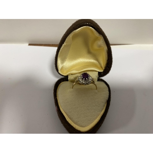 16 - 9ct Gold Amethyst & Diamond Ring, size O-P