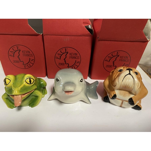 14 - Kevin Francis Face Pots - Frog, Dolphin & Bulldog