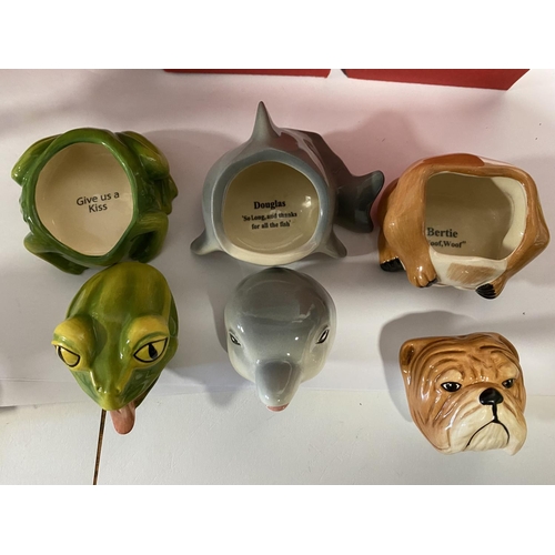 14 - Kevin Francis Face Pots - Frog, Dolphin & Bulldog