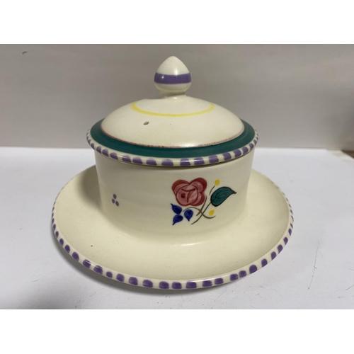 97 - Poole Hand Decorated Fixed Base Butter Dish, some marks to rim