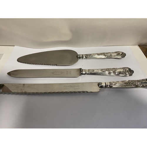 37 - Hallmarked Silver Handled c1962/3 - Cake Knife, Cake Slice & Bread Knife