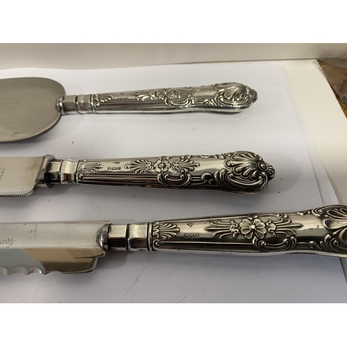 37 - Hallmarked Silver Handled c1962/3 - Cake Knife, Cake Slice & Bread Knife