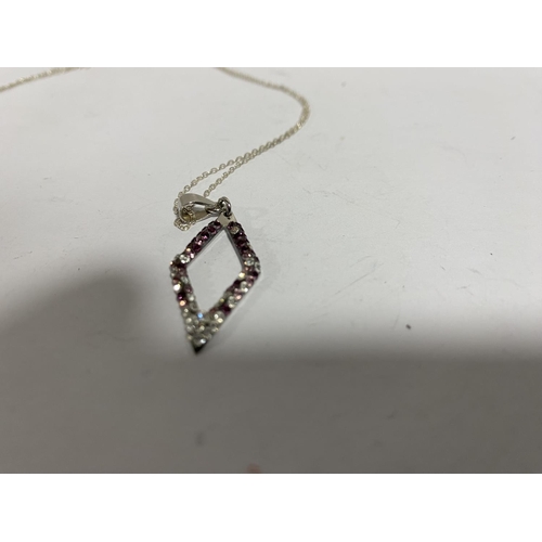 45 - Sterling Silver & Amethyst Diamond Shape Pendant & Chain