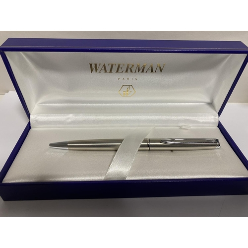 57 - Waterman Hemisphere Stainless Steel Ball Pen - Boxed