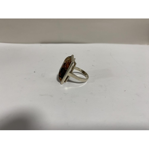 279 - Sterling Silver 925 Pressed Amber Ring, Size O-P