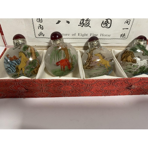 291 - Set of 4 Chinese Reverse Painted Scent Bottles - Horses