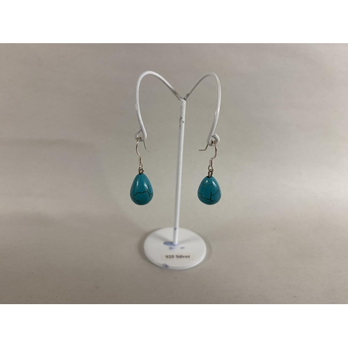 289 - 925 Silver Teardrop Turquoise Earrings