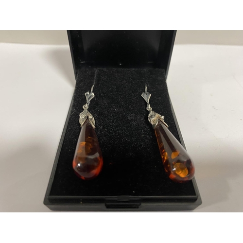 106 - Sterling Silver & Amber large Drop Earrings