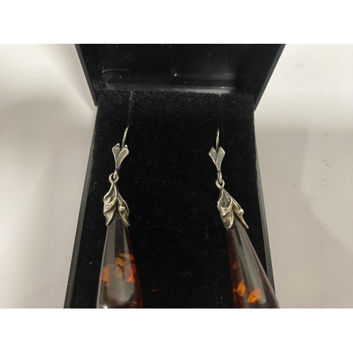 106 - Sterling Silver & Amber large Drop Earrings