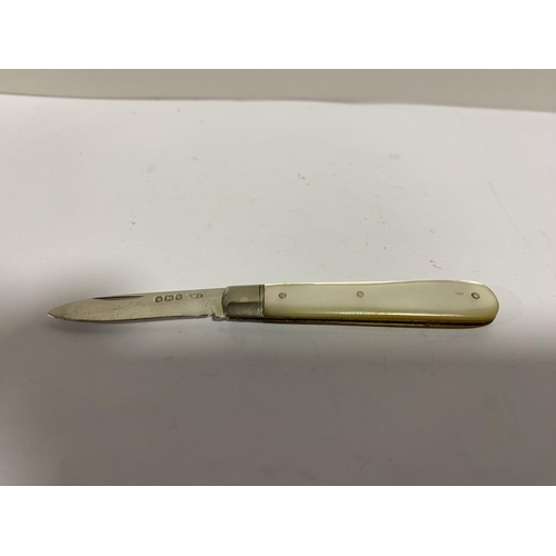 109 - Hallmarked Silver & MOP Handled Fruit Knife, Sheffield 1926 by C W Fletcher