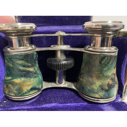 100 - Leather Bound Camouflaged Binoculars / Opera Glasses with Original Case