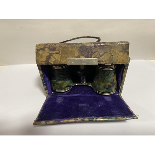 100 - Leather Bound Camouflaged Binoculars / Opera Glasses with Original Case