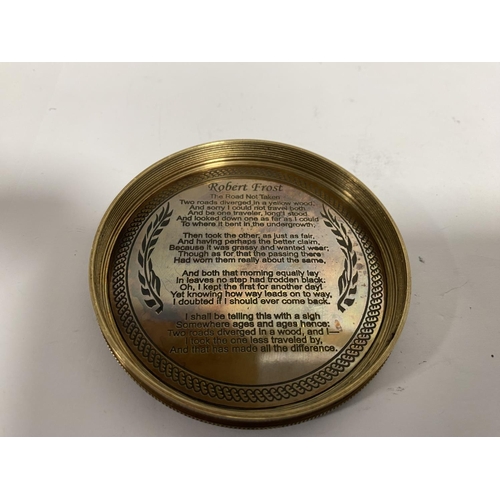 266 - His Masters Voice HMV 7cm Compass with Poem by R Frost on Inside Cover